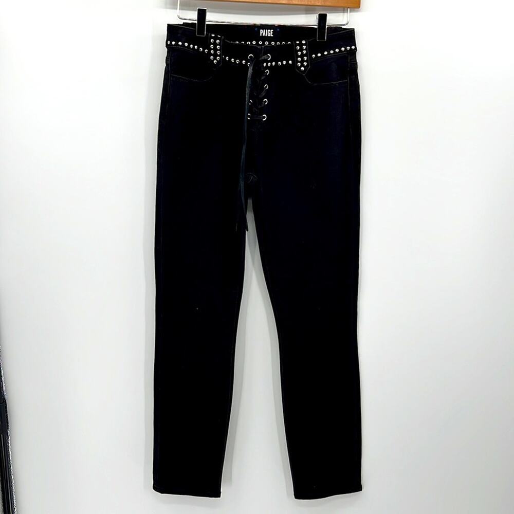 Paige Lace up Arden Ankle Peg in Studded Joannie Jeans - Black - 27